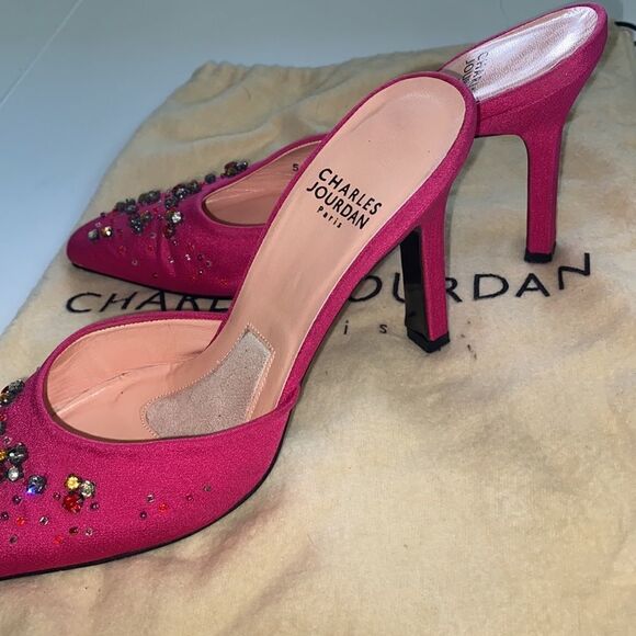 Charles Jourdan Hot pink Rhinestone Heels - Picture 4 of 12